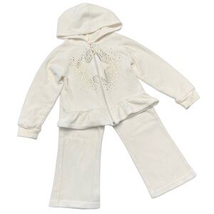 ADORABLE Kids Healthtex Cream & Gold Star Velour Hoodie and Pants Set | Girls 3T